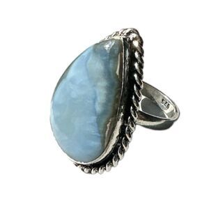 NEW Owyhee Blue Opal Pear Shaped Rope Twist Setting Ring 925 Overlay Size 5.75
